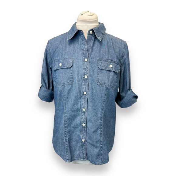 Croft & Barrow Medium Denim Button-Up Shirt 100% Cotton Blue Long Sleeve - Picture 1 of 8